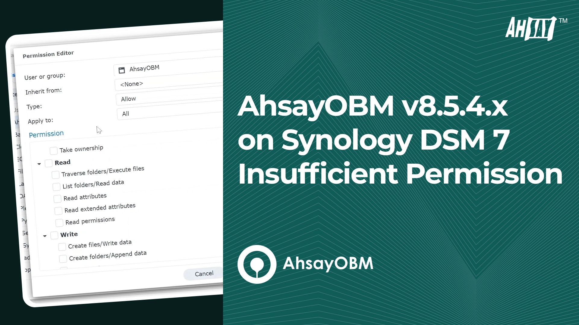 AhsayOBM v8.5.4.x on Synology DSM 7 insufficient permission