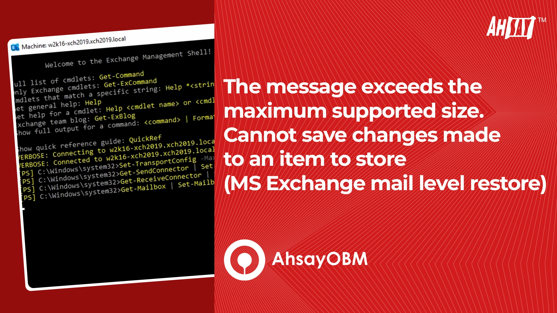 The message exceeds the maximum supported size. Cannot save changes made to an item to store.