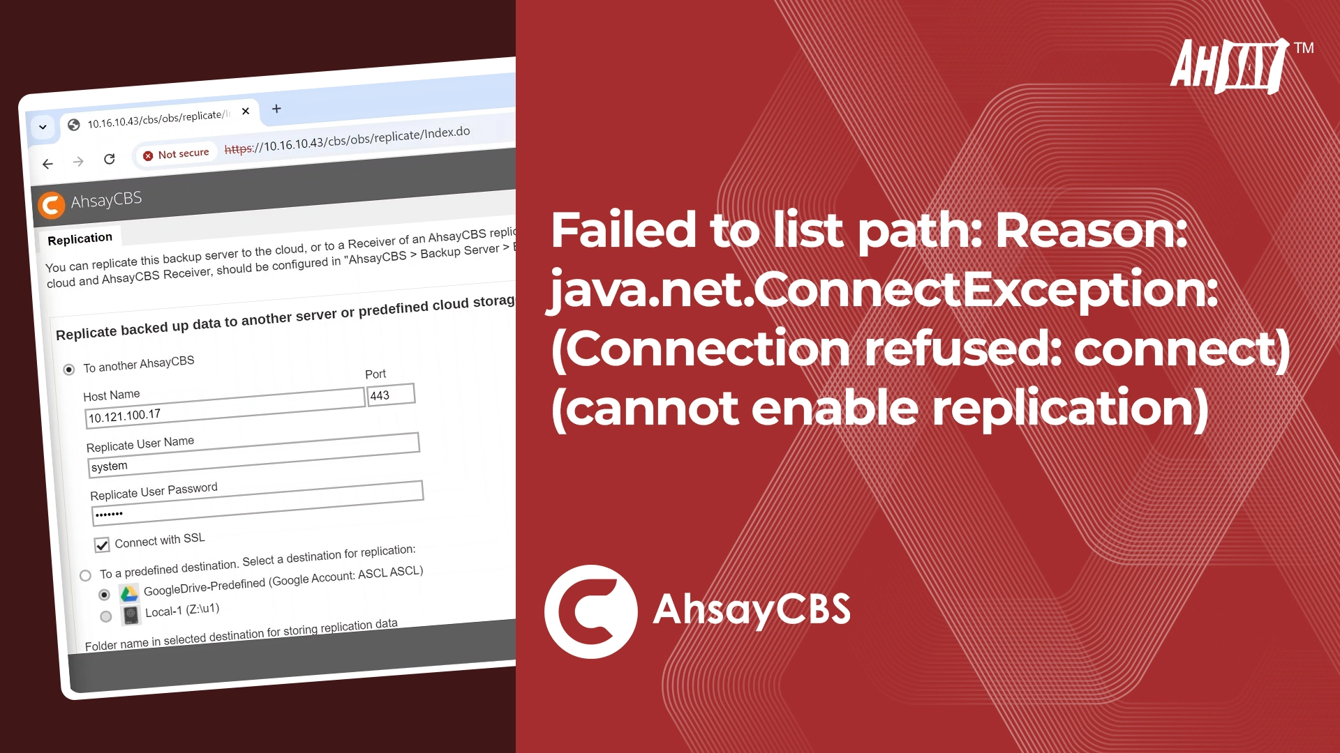 Reason java.net.ConnectException Connection refused connect) (cannot enable replication)