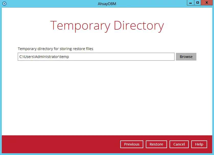 Configure dialogue for AhsayOBR Temporary Directory 