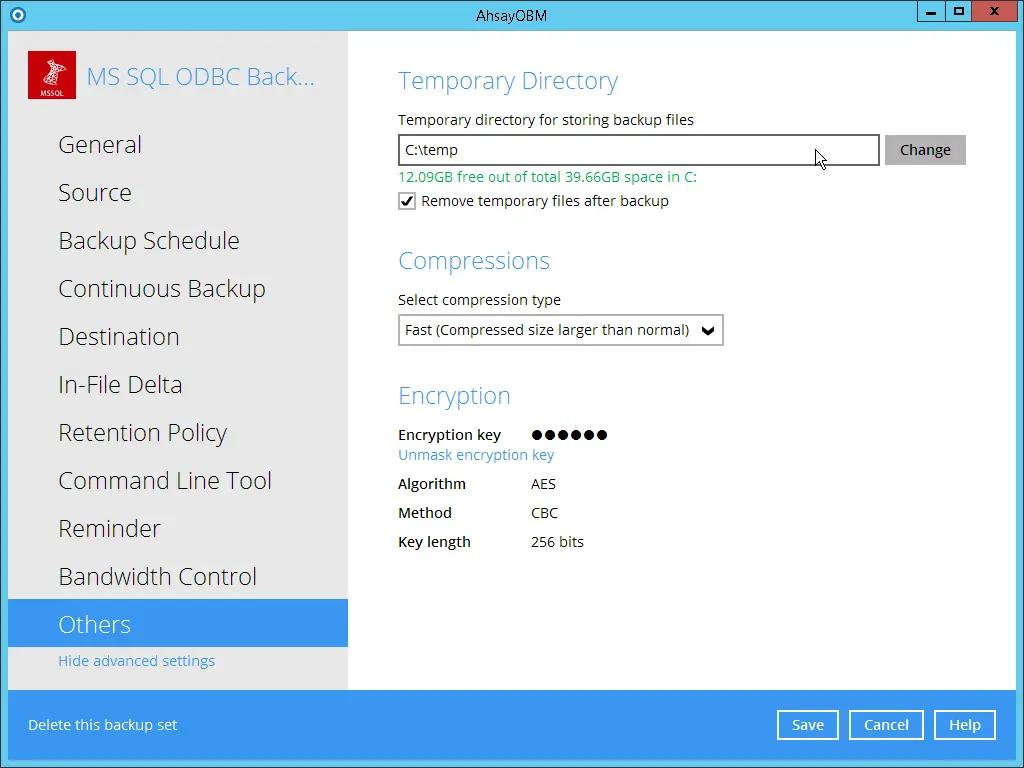 Temporary Directory configuration for Microsoft SQL Backup on AhsayOBM