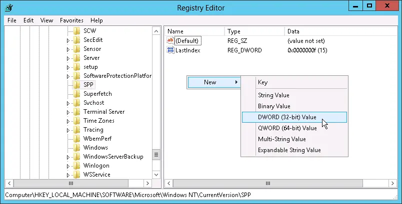 Create an new registry value for shadow copy creation