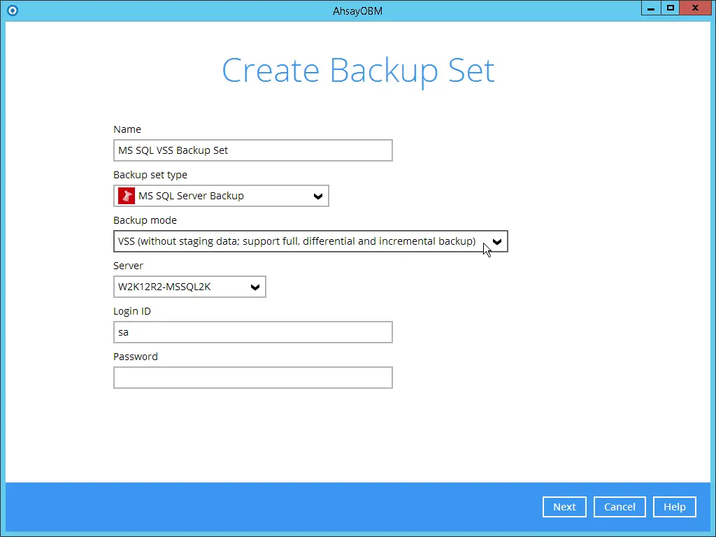 Create MSSQL Backupset in VSS Mode