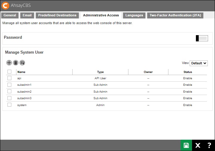 Administrative Access Page