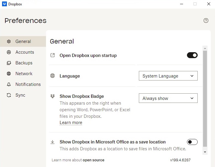 Dropbox Preferences