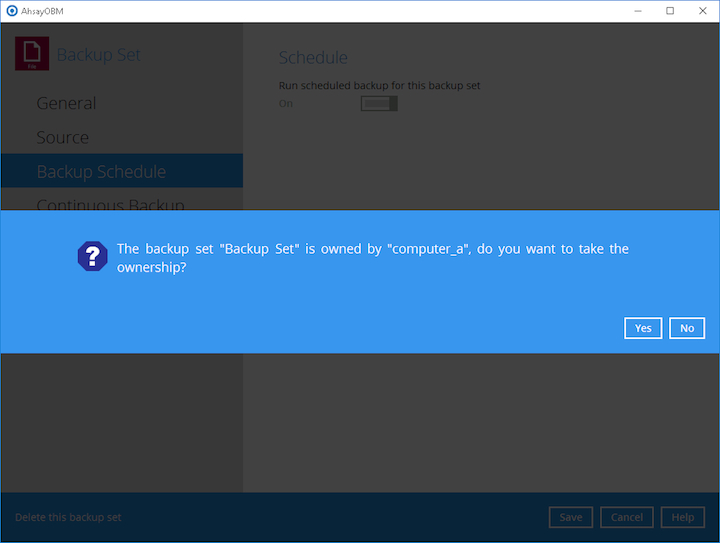 Taking Backup set ownership