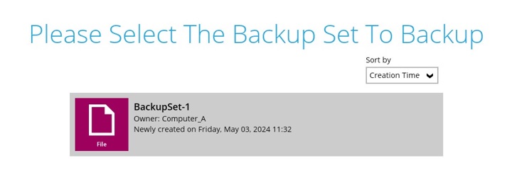 Backup Set window