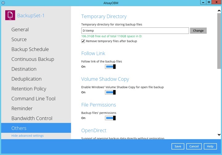 AhsayOBM Temporary Directory