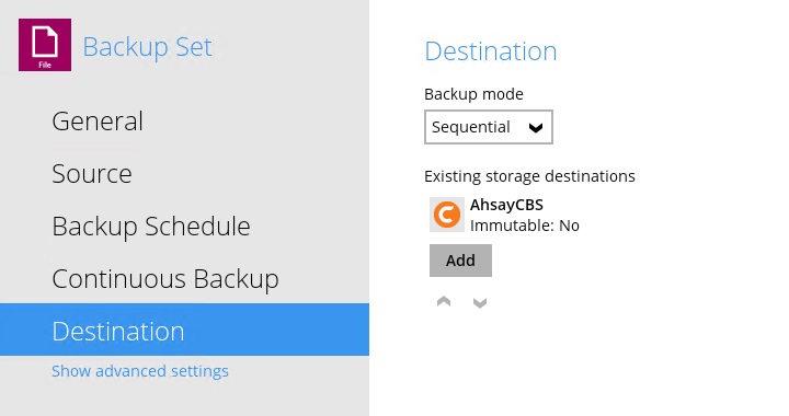 Destination Settings