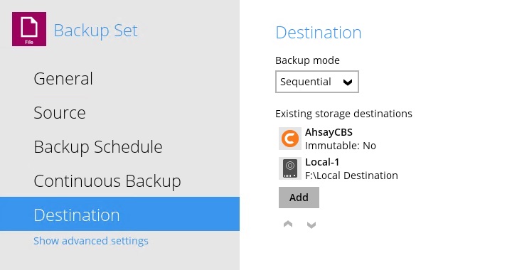 Destination Settings