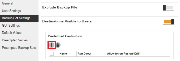 Backup Set Settings