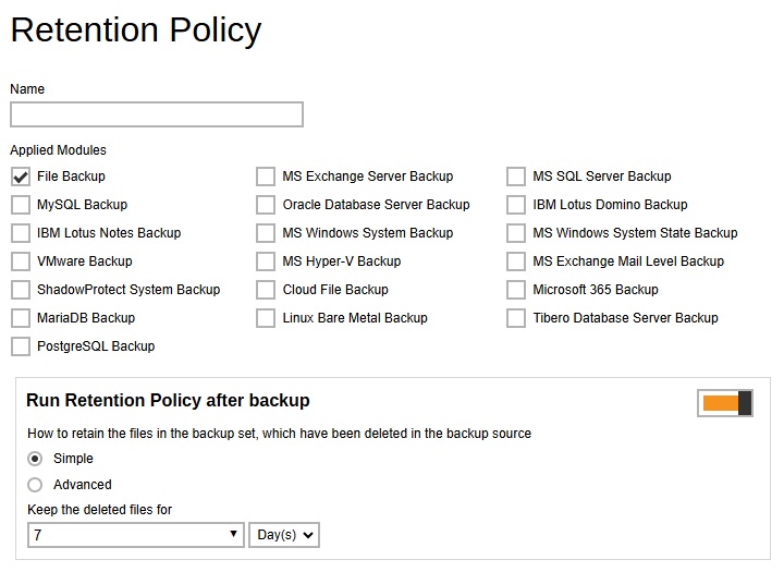 Retention Policy Default Value