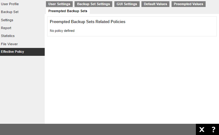 Preempted Backup Sets tab under Effective Policy