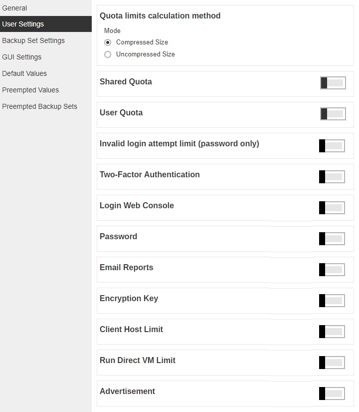 Policy Group User Settings