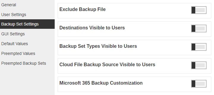 Backup Set Settings