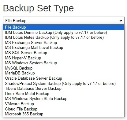 Select Backup Set Type