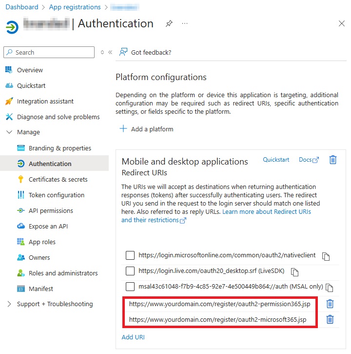 Authorization Code and Admin Consent Endpoint Redirect URI in MS Azure Dashboard