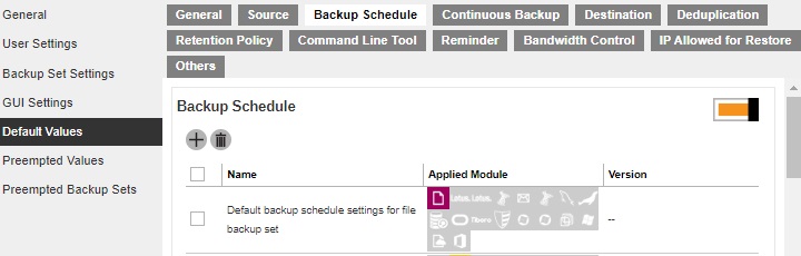 Backup Schedule Default Value