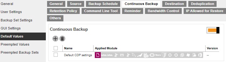 Continuous Backup Default Value