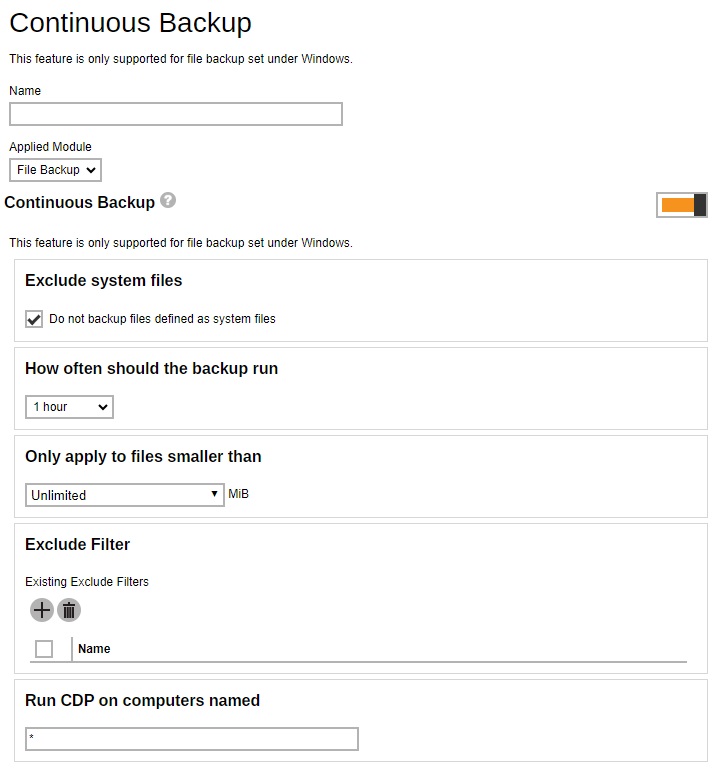 Continuous Backup Default Value