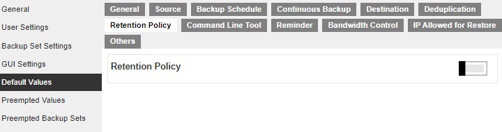 Retention Policy Default Value