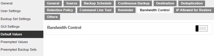 Bandwidth Control Default Value