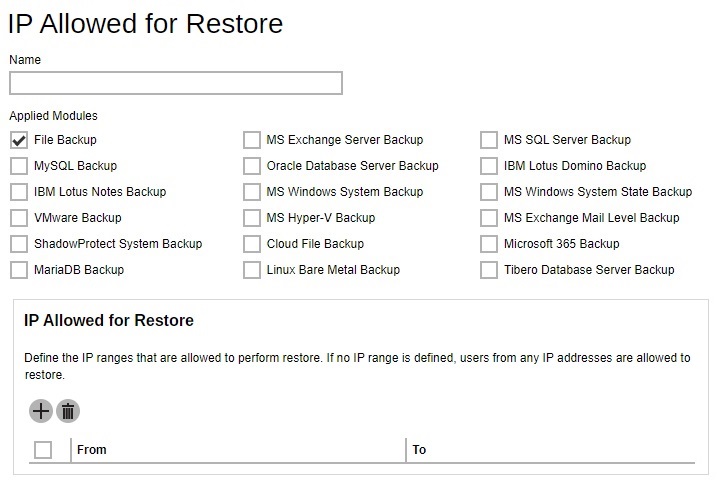 IP Allowed for Restore Default Value