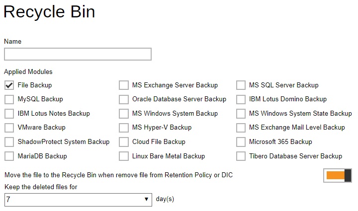 Recycle Bin Default Values