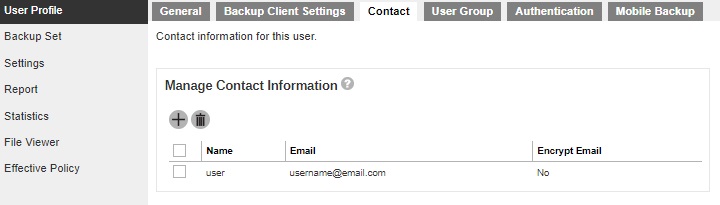 User Profile Contact tab