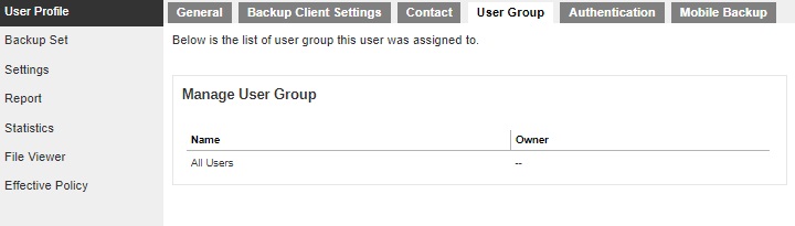 User Profile User Group tab