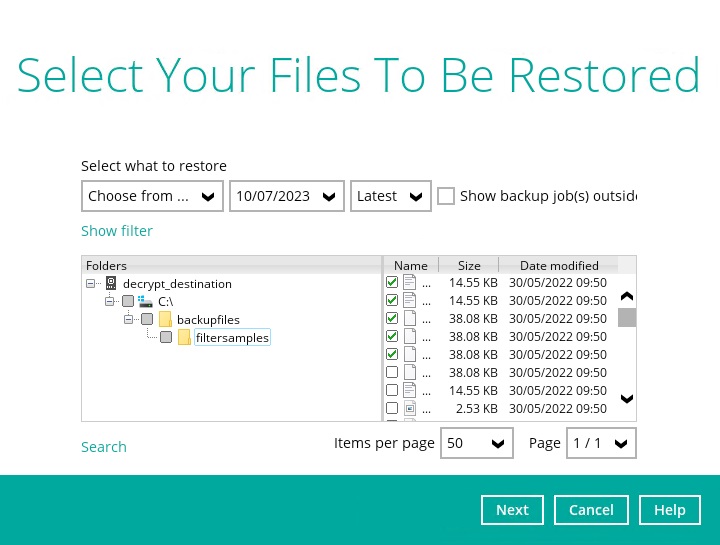 Select Files to be Restored