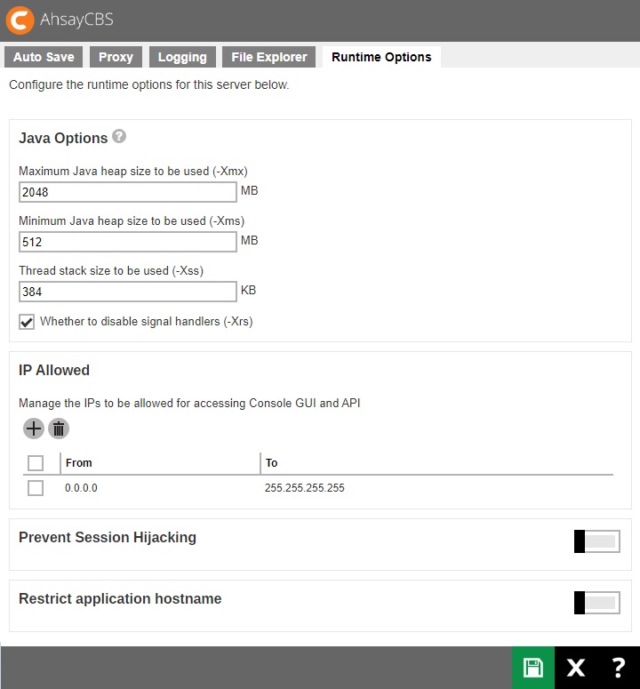 Runtime Options