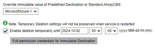 Full permission credentials for Immutable Destination button