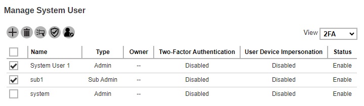 Enable 2FA of System User