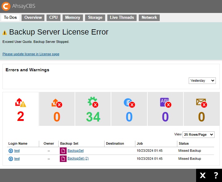 Backup Server License Error