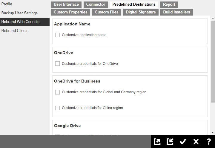 Rebrand Web Console Predefined Destinations
