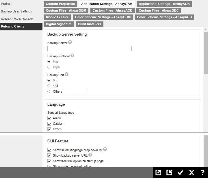 Rebrand Clients Application Settings for AhsayOBM