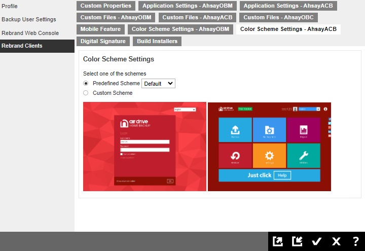 Rebrand Clients Color Scheme Settings for AhsayACB