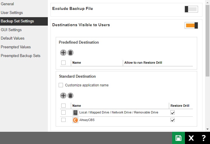 Backup Set Settings