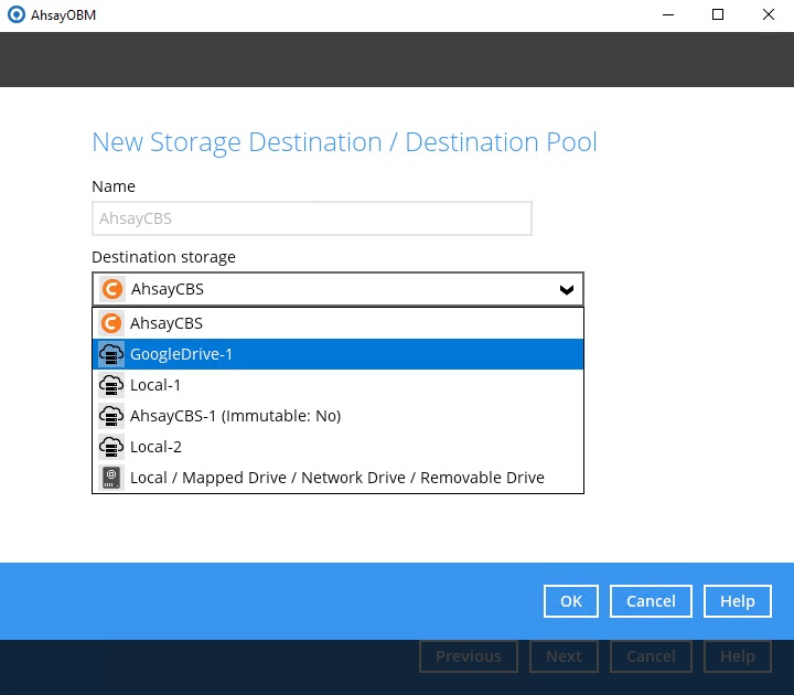 Example Predefined Destination on AhsayOBM