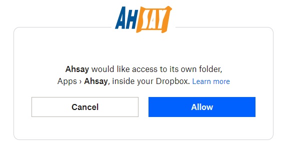 Allow Ahsay to Access Dropbox