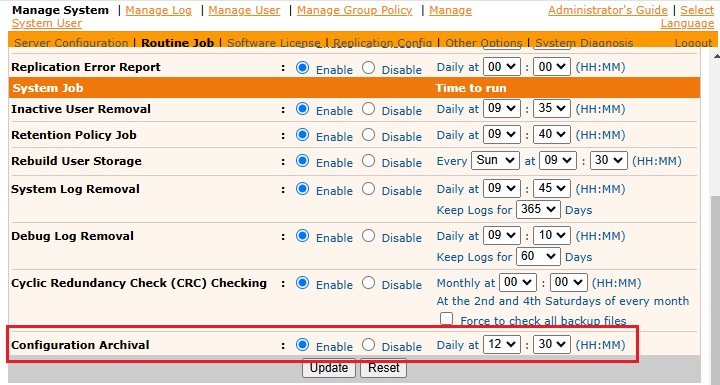 Configuration Archival Settings