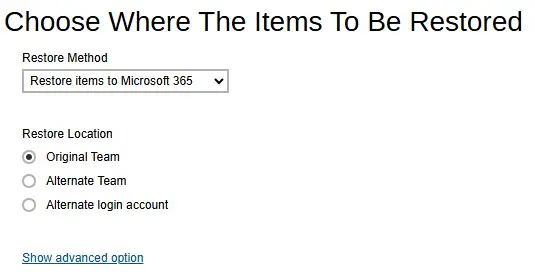 Restore Items to Microsoft 365 for Teams