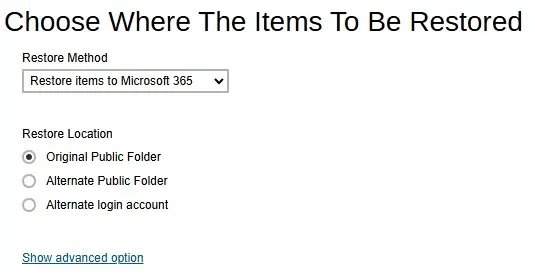 Restore Items to Microsoft 365 for Public Folders