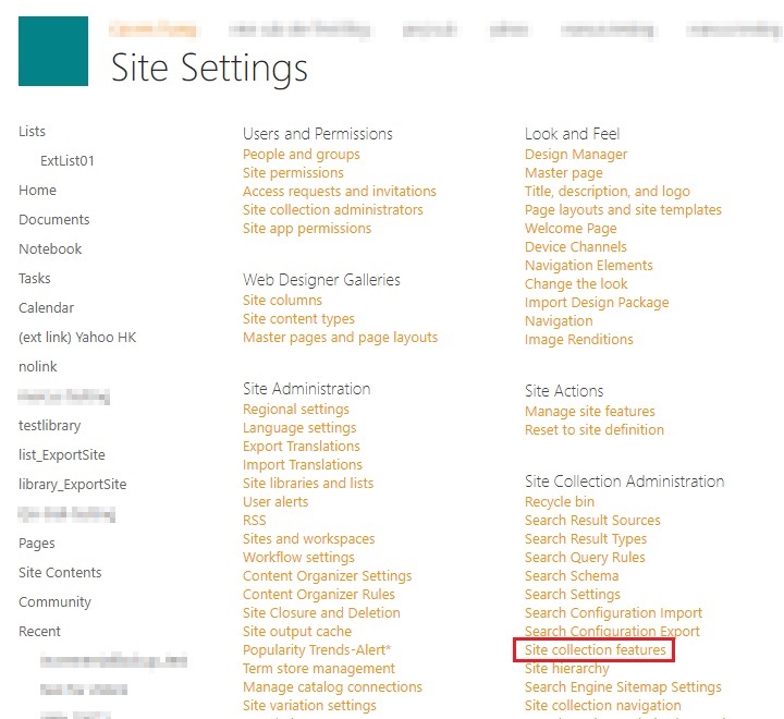 Site Collection Features