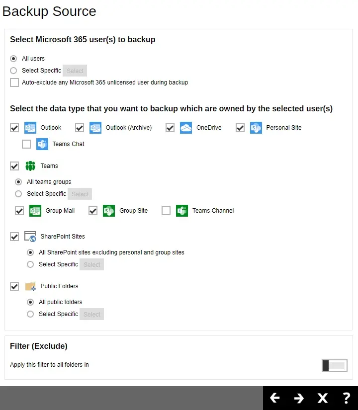 Microsoft 365 Backup Source Selection