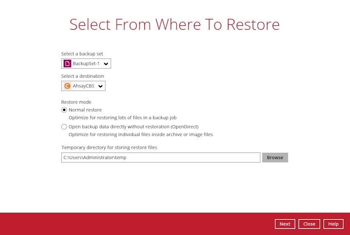 Select Backup Set to Restore