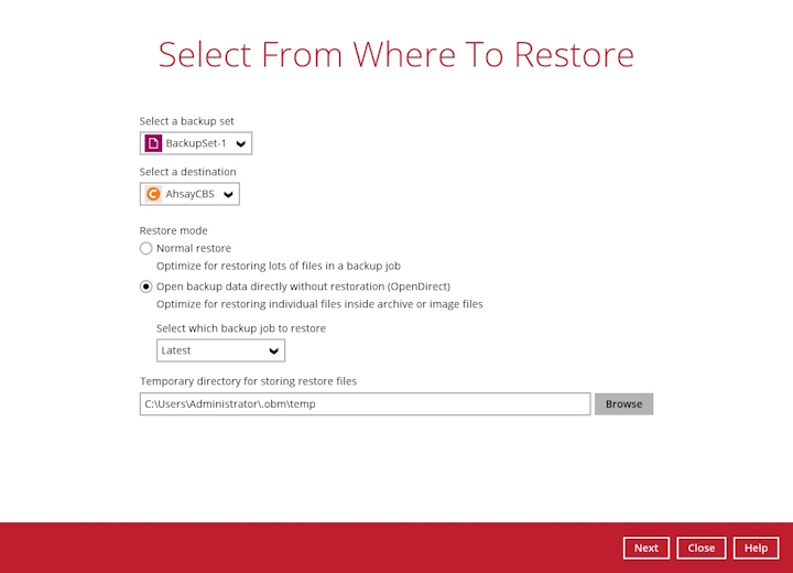 Select Backup Set to Restore