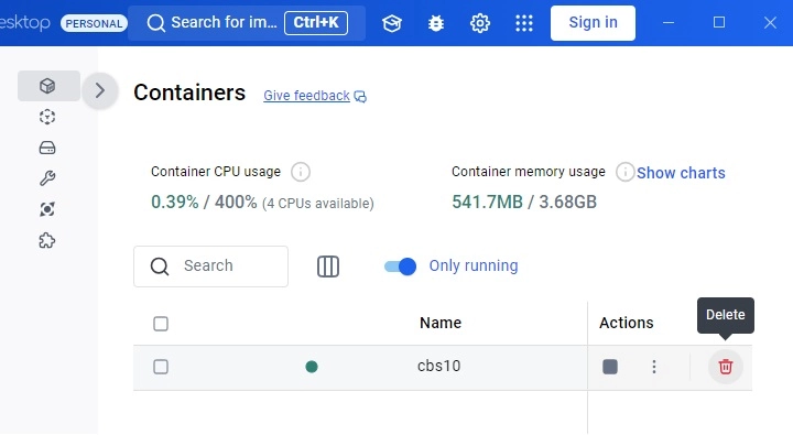 Delete Container in Docker Desktop